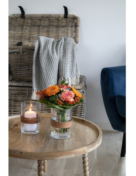 Table basse originale Ronde Bois de manguier Naturel Jammu 