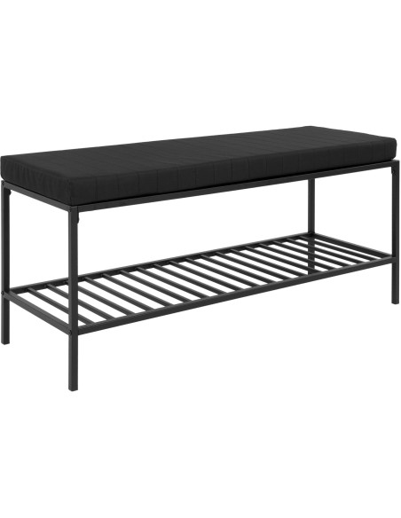 Banc d'entrée moderne 1 étagère 2 places Métal Panneau de particules Feuille de mélamine Tissu Noir Vita 