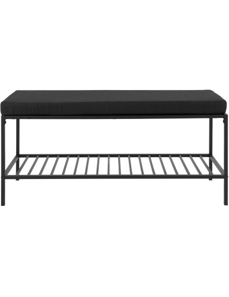 Banc d'entrée moderne 1 étagère 2 places Métal Panneau de particules Feuille de mélamine Tissu Noir Vita 