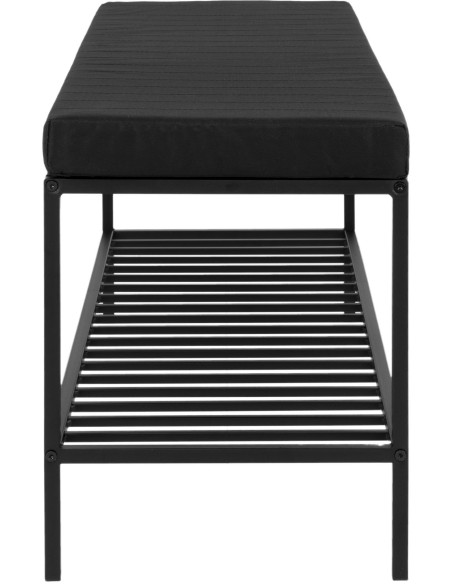 Banc d'entrée moderne 1 étagère 2 places Métal Panneau de particules Feuille de mélamine Tissu Noir Vita 