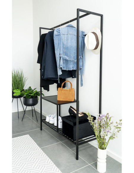 Dressing moderne 2 étagères Métal Panneau de particules Feuille de mélamine Noir Vita 