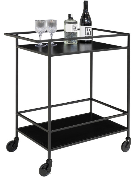 Desserte bar moderne sur roulettes 2 niveaux Métal Panneau de particules Feuille de mélamine Noir Vita 