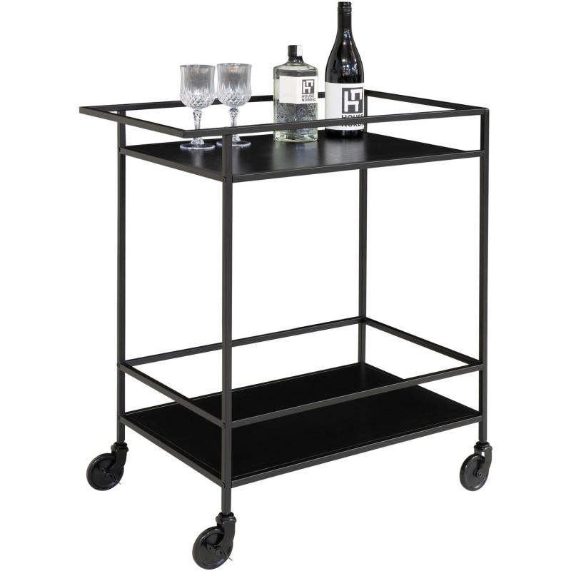 Desserte bar moderne sur roulettes 2 niveaux Métal Panneau de particules Feuille de mélamine Noir Vita 