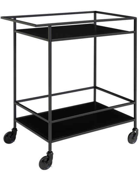 Desserte bar moderne sur roulettes 2 niveaux Métal Panneau de particules Feuille de mélamine Noir Vita 