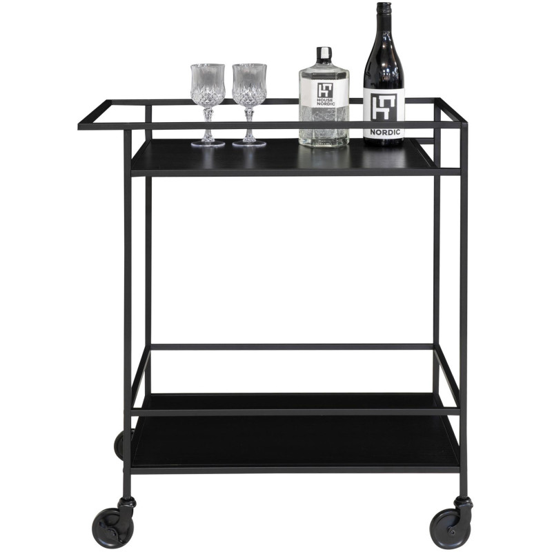 Desserte bar moderne sur roulettes 2 niveaux Métal Panneau de particules Feuille de mélamine Noir Vita 
