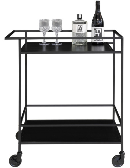 Desserte bar moderne sur roulettes 2 niveaux Métal Panneau de particules Feuille de mélamine Noir Vita 