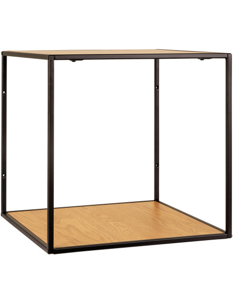 Petite Étagère murale moderne 2 niveaux Métal Noir Panneau de particules Feuille de mélamine Naturel Effet chêne Vita 