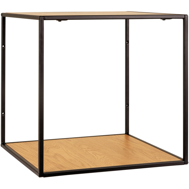 Petite Étagère murale moderne 2 niveaux Métal Noir Panneau de particules Feuille de mélamine Naturel Effet chêne Vita 