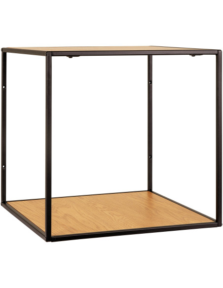 Petite Étagère murale moderne 2 niveaux Métal Noir Panneau de particules Feuille de mélamine Naturel Effet chêne Vita 