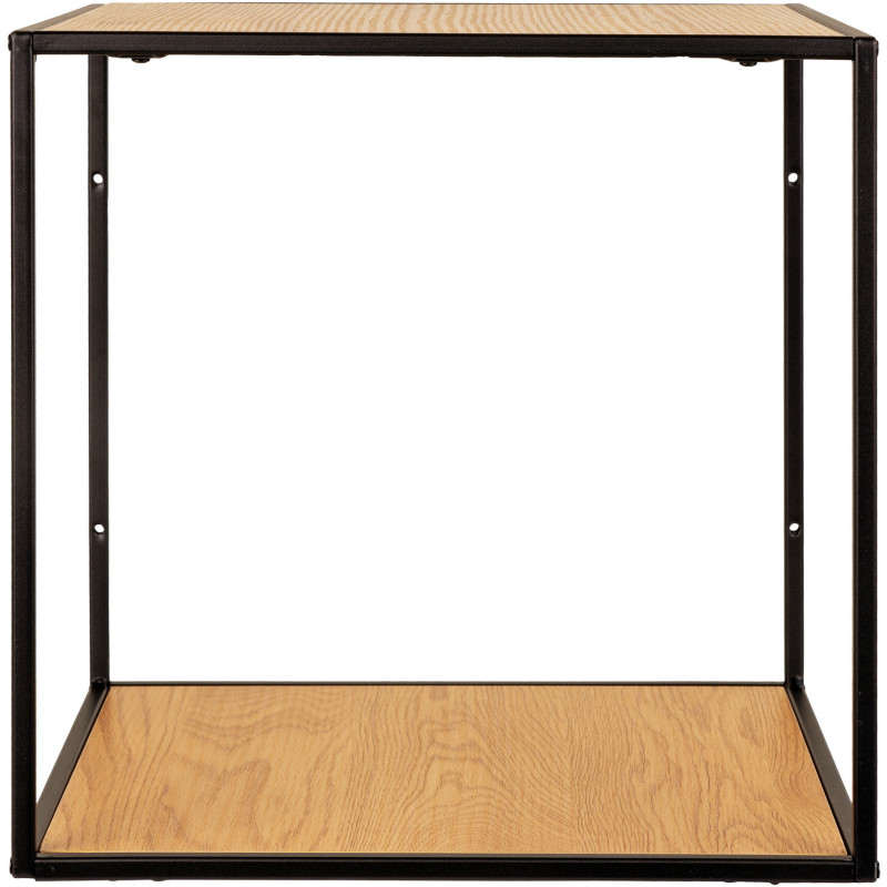 Petite Étagère murale moderne 2 niveaux Métal Noir Panneau de particules Feuille de mélamine Naturel Effet chêne Vita 