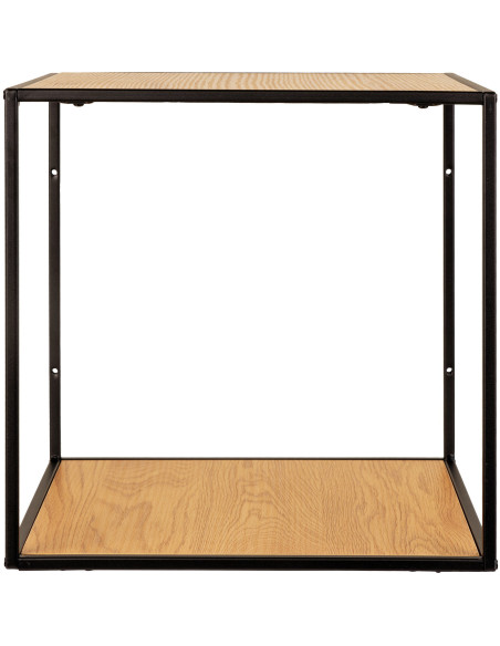 Petite Étagère murale moderne 2 niveaux Métal Noir Panneau de particules Feuille de mélamine Naturel Effet chêne Vita 