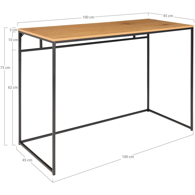 Bureau moderne Métal Noir Panneau de particules Feuille de mélamine Naturel Effet chêne Vita 