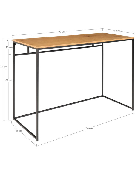 Bureau moderne Métal Noir Panneau de particules Feuille de mélamine Naturel Effet chêne Vita 