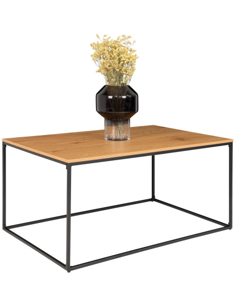 Table basse moderne Rectangulaire Métal Noir Panneau de particules Feuille de mélamine Naturel Effet chêne Vita 