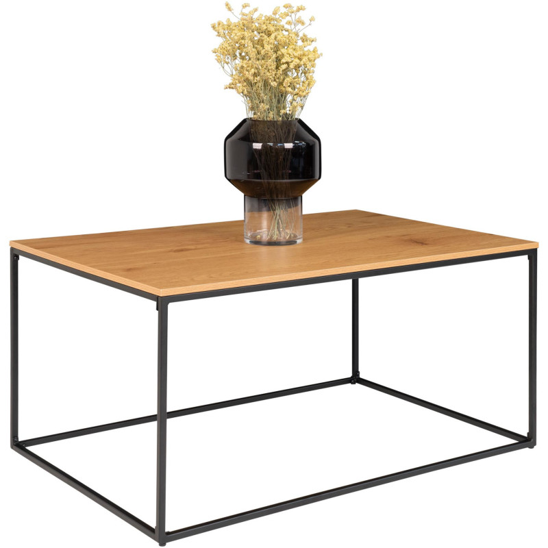 Table basse moderne Rectangulaire Métal Noir Panneau de particules Feuille de mélamine Naturel Effet chêne Vita 