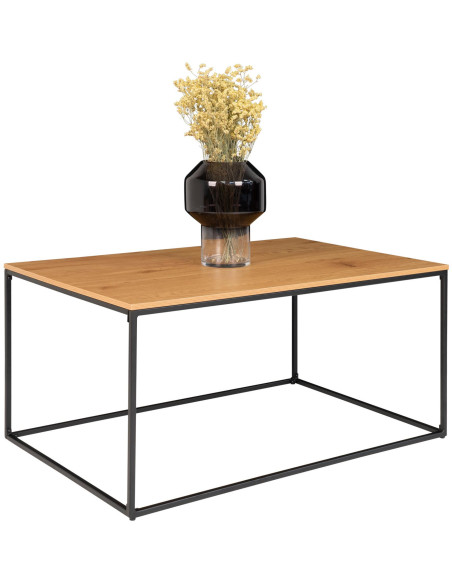 Table basse moderne Rectangulaire Métal Noir Panneau de particules Feuille de mélamine Naturel Effet chêne Vita 