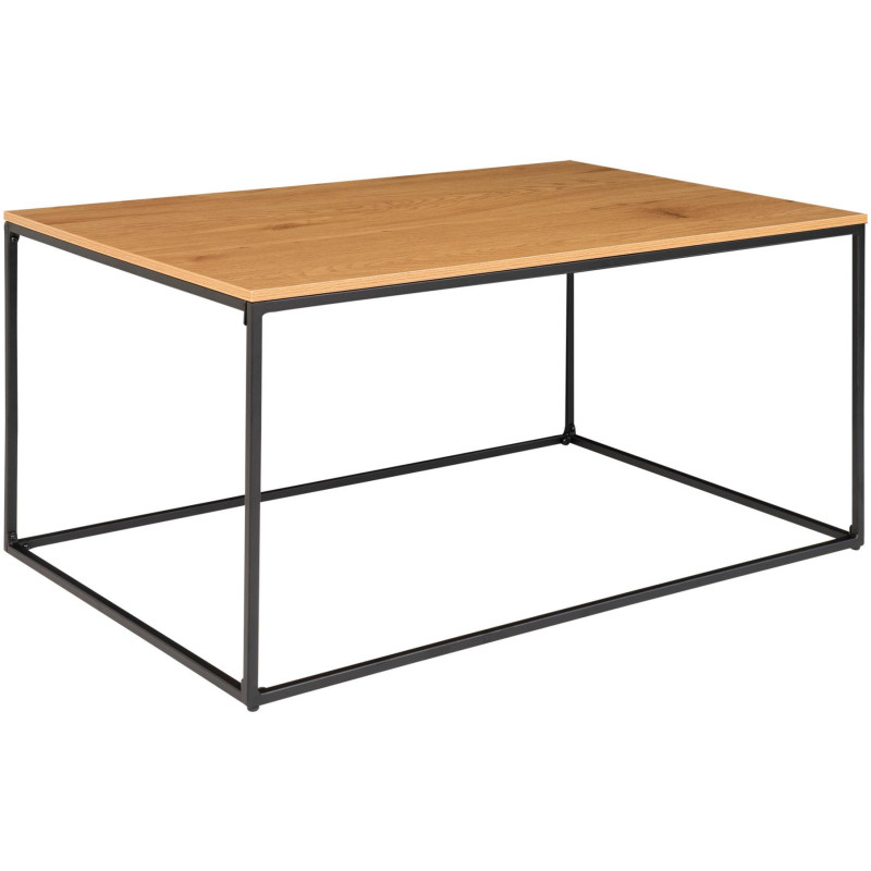 Table basse moderne Rectangulaire Métal Noir Panneau de particules Feuille de mélamine Naturel Effet chêne Vita 