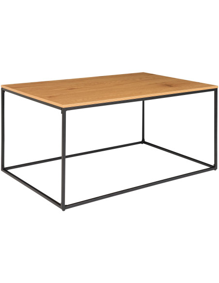 Table basse moderne Rectangulaire Métal Noir Panneau de particules Feuille de mélamine Naturel Effet chêne Vita 
