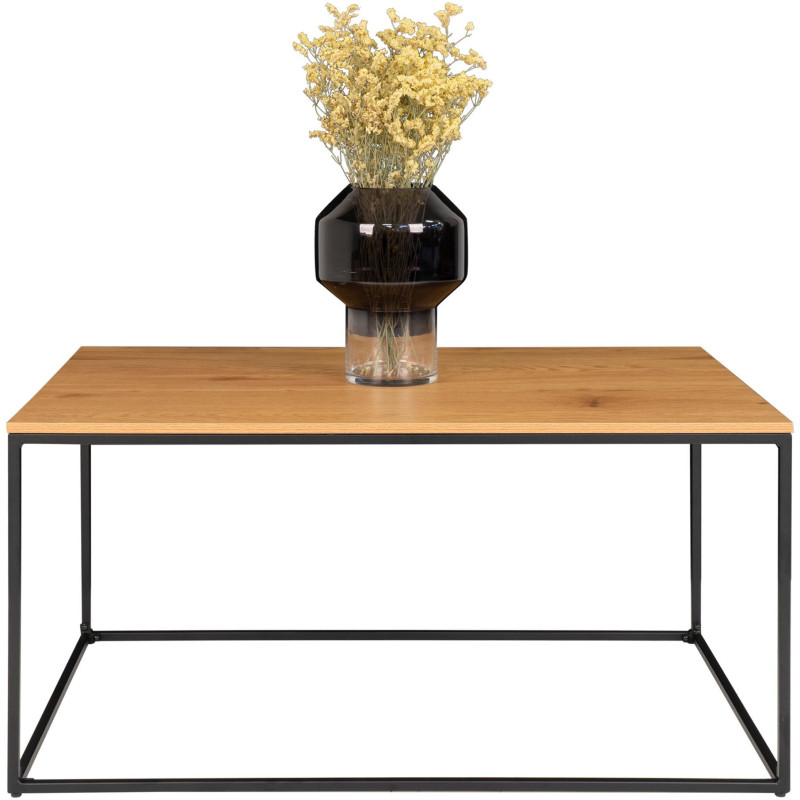 Table basse moderne Rectangulaire Métal Noir Panneau de particules Feuille de mélamine Naturel Effet chêne Vita 