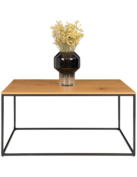 Table basse moderne Rectangulaire Métal Noir Panneau de particules Feuille de mélamine Naturel Effet chêne Vita 