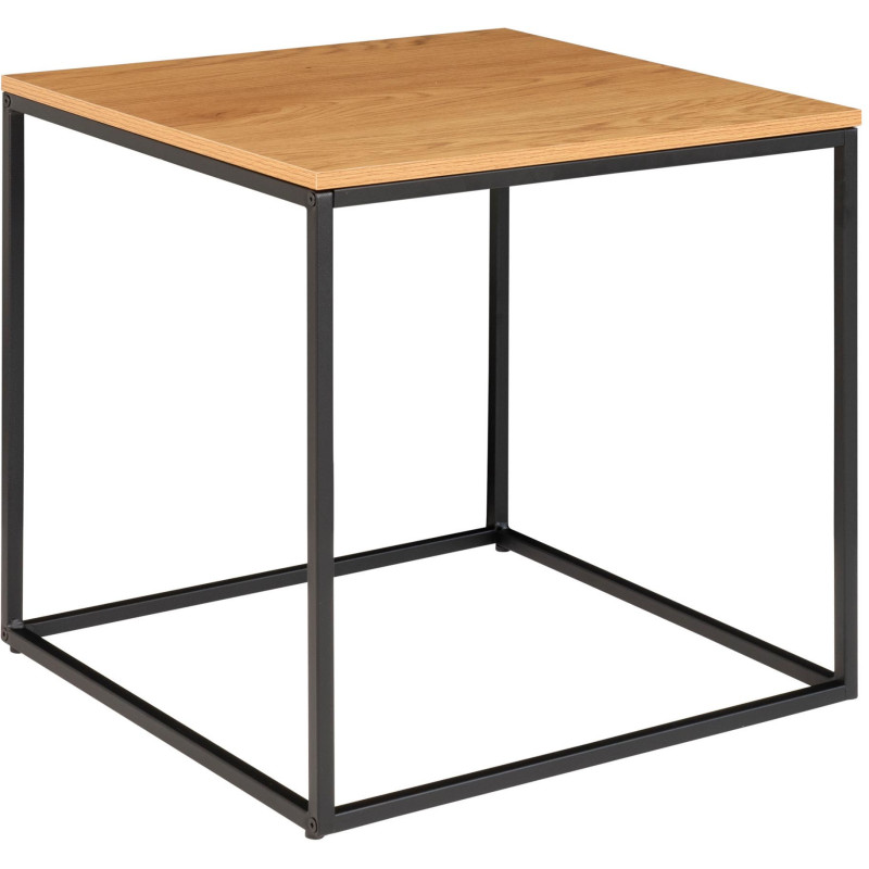 Table d'appoint moderne Carrée Métal Noir Panneau de particules Feuille de mélamine Naturel Effet chêne Vita 