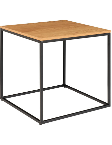 Table d'appoint moderne Carrée Métal Noir Panneau de particules Feuille de mélamine Naturel Effet chêne Vita 