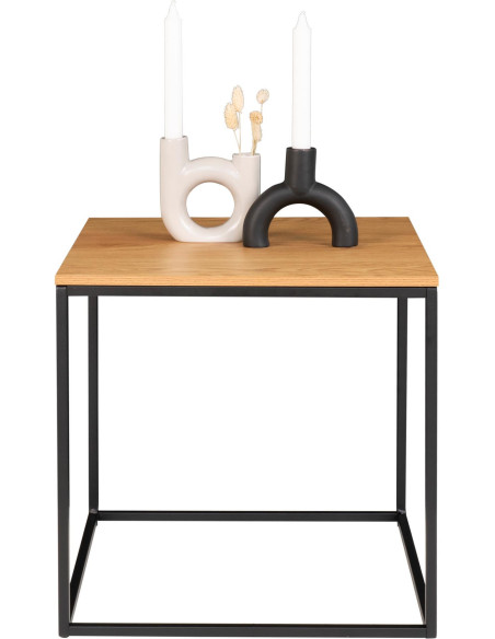 Table d'appoint moderne Carrée Métal Noir Panneau de particules Feuille de mélamine Naturel Effet chêne Vita 