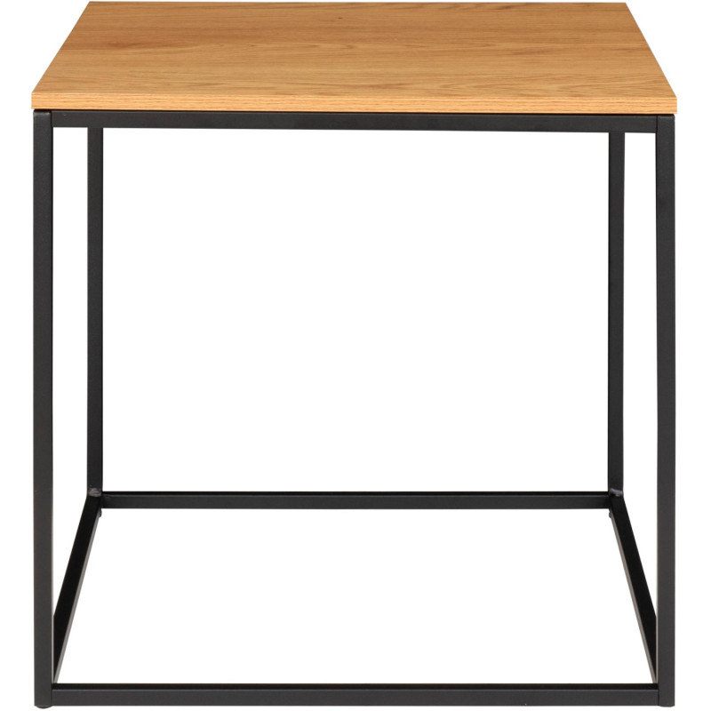Table d'appoint moderne Carrée Métal Noir Panneau de particules Feuille de mélamine Naturel Effet chêne Vita 