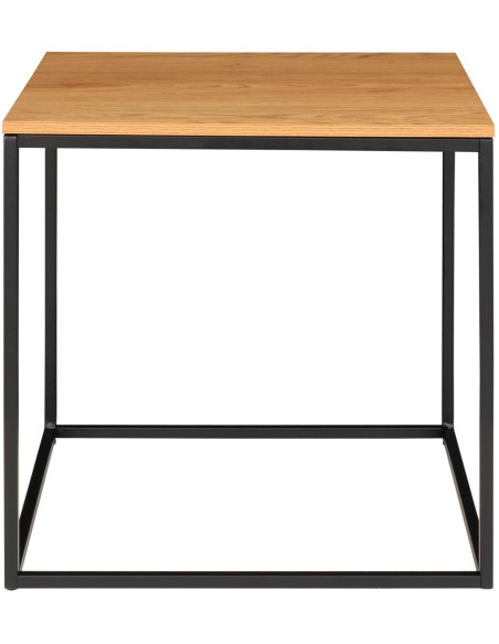 Table d'appoint moderne Carrée Métal Noir Panneau de particules Feuille de mélamine Naturel Effet chêne Vita 