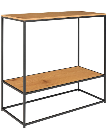 Console moderne Rectangulaire 1 étagère Métal Noir Panneau de particules Feuille de mélamine Naturel Effet chêne Vita 