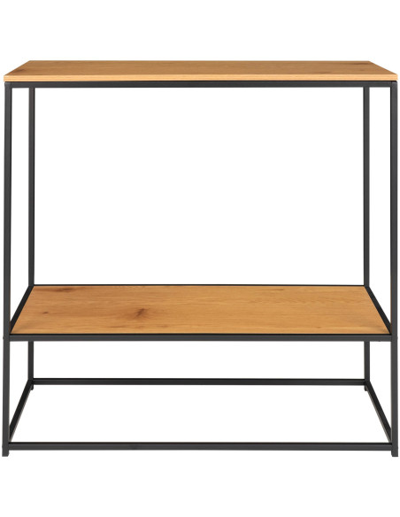 Console moderne Rectangulaire 1 étagère Métal Noir Panneau de particules Feuille de mélamine Naturel Effet chêne Vita 