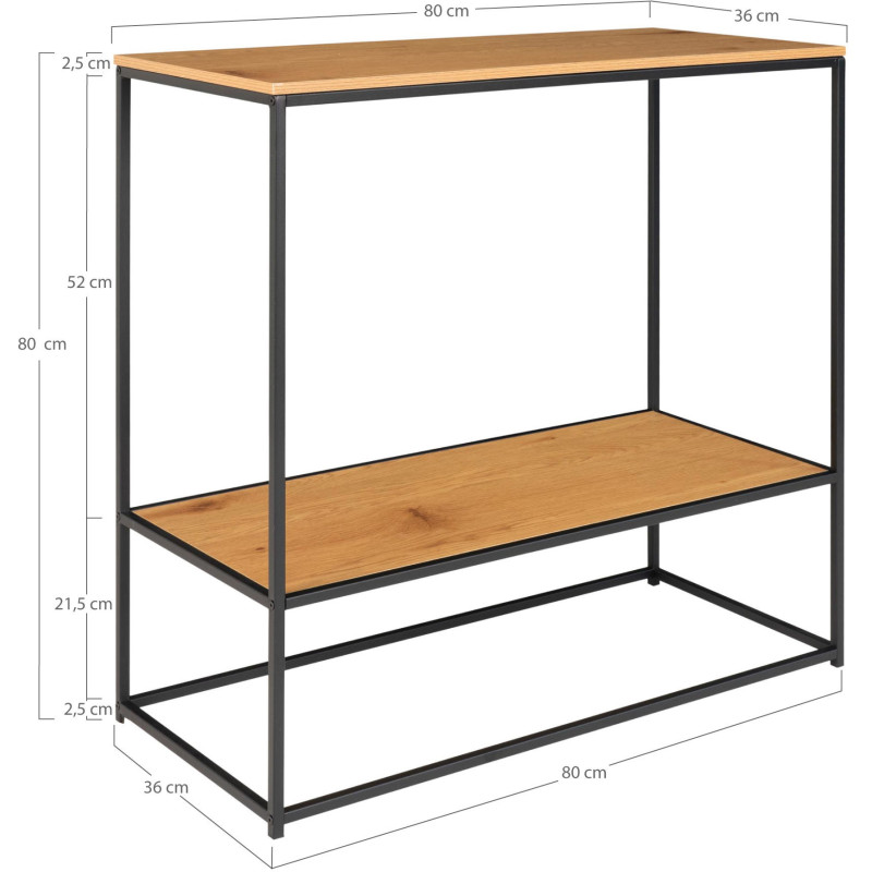 Console moderne Rectangulaire 1 étagère Métal Noir Panneau de particules Feuille de mélamine Naturel Effet chêne Vita 