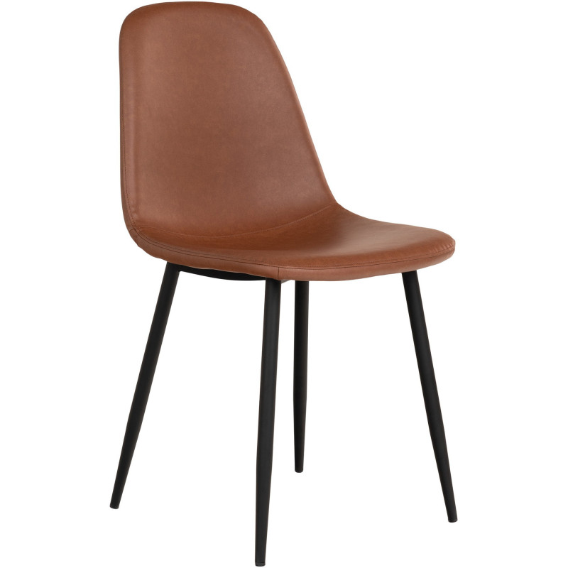 Chaise moderne Polyuréthane Marron Vieilli Métal Noir Stockholm (Lot de 2) 