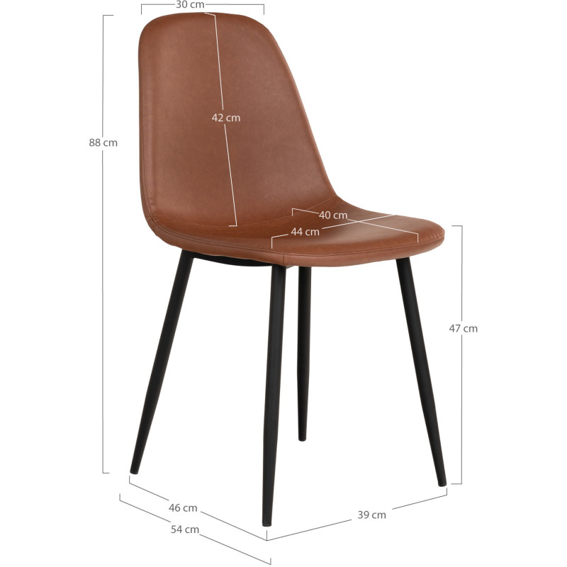 Chaise moderne Polyuréthane Marron Vieilli Métal Noir Stockholm (Lot de 2) 