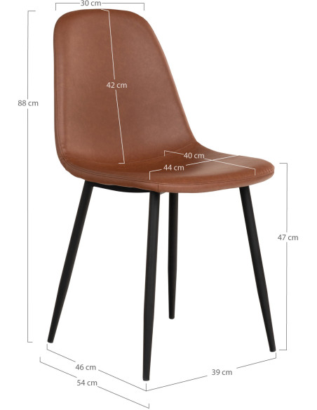 Chaise moderne Polyuréthane Marron Vieilli Métal Noir Stockholm (Lot de 2) 