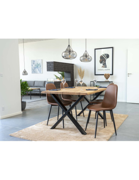 Chaise moderne Polyuréthane Marron Vieilli Métal Noir Stockholm (Lot de 2) 