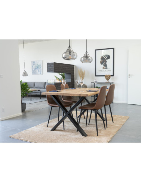 Chaise moderne Polyuréthane Marron Vieilli Métal Noir Stockholm (Lot de 2) 