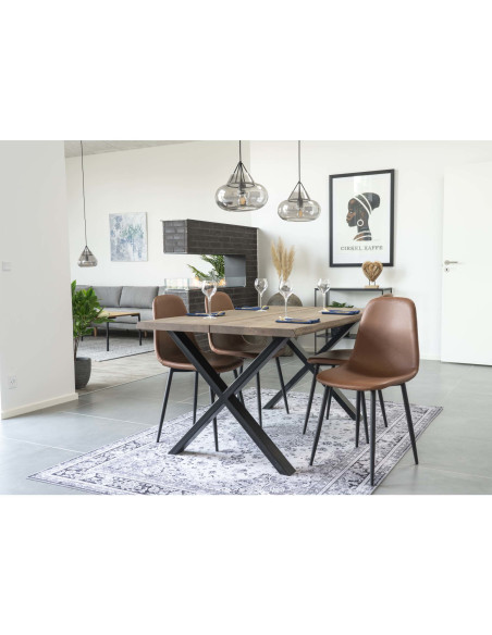 Chaise moderne Polyuréthane Marron Vieilli Métal Noir Stockholm (Lot de 2) 