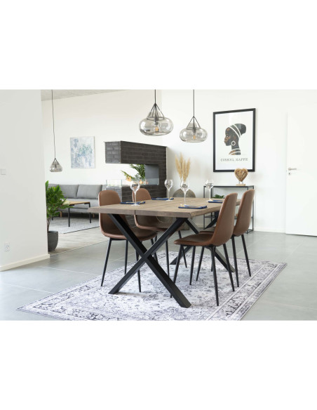 Chaise moderne Polyuréthane Marron Vieilli Métal Noir Stockholm (Lot de 2) 