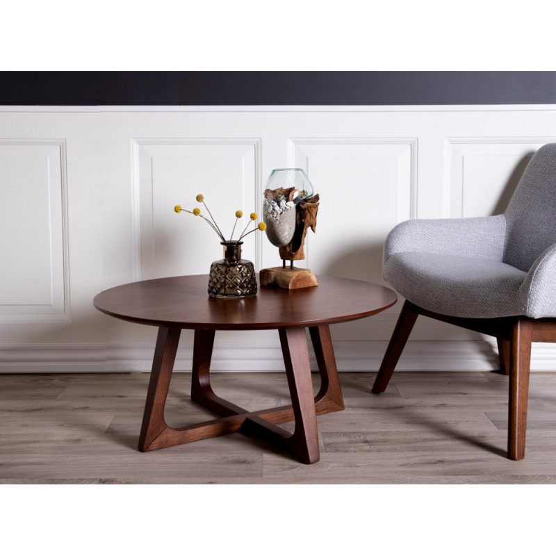 Table basse moderne Ronde Bois MDF Marron Effet noyer Hellrup 