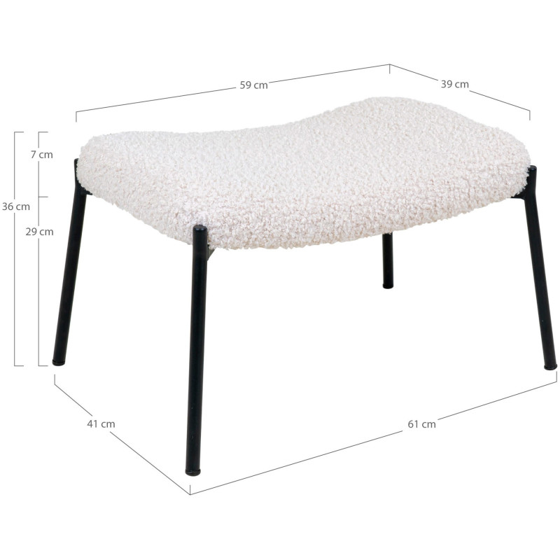 Repose pieds moderne chic Tissu Blanc Bouclé Métal Noir Glasgow 
