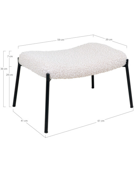 Repose pieds moderne chic Tissu Blanc Bouclé Métal Noir Glasgow 