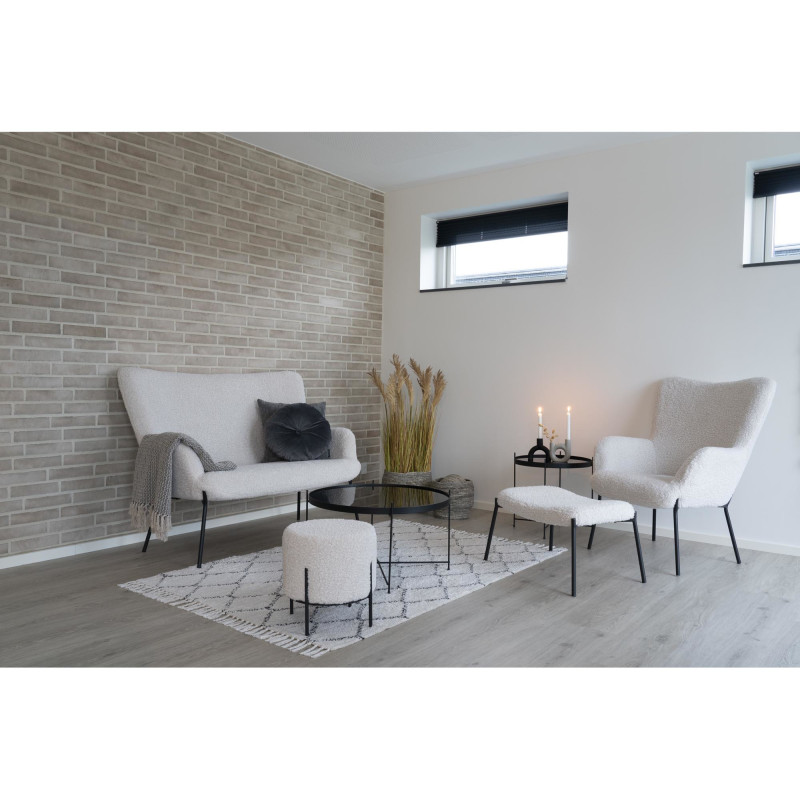 Repose pieds moderne chic Tissu Blanc Bouclé Métal Noir Glasgow 