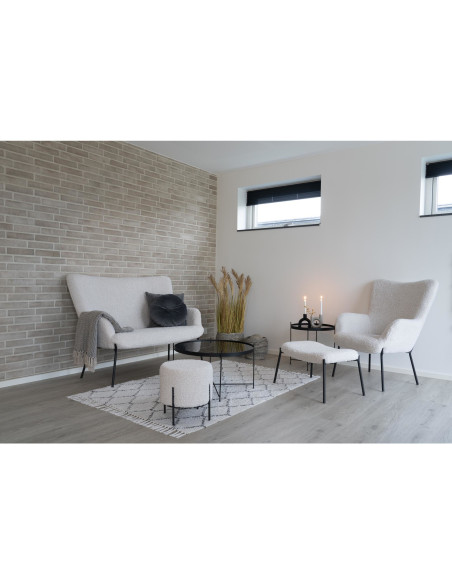 Repose pieds moderne chic Tissu Blanc Bouclé Métal Noir Glasgow 