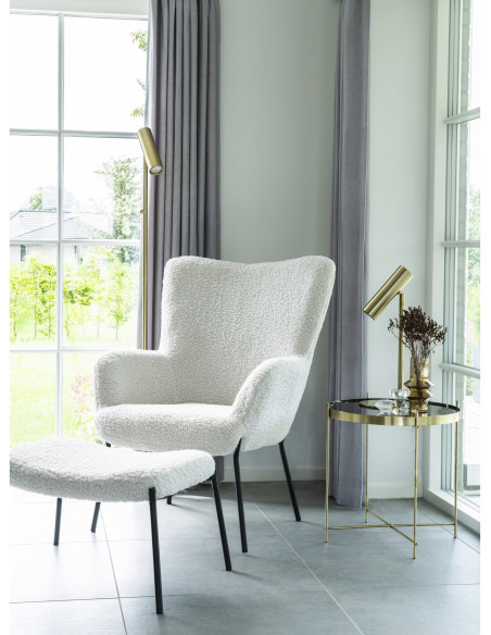 Repose pieds moderne chic Tissu Blanc Bouclé Métal Noir Glasgow 