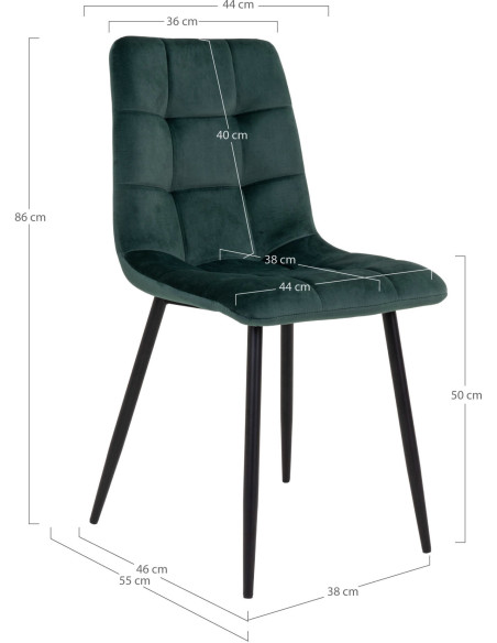 Chaise moderne matelassée Velours Vert foncé Métal Noir Middelfart (Lot de 2) 