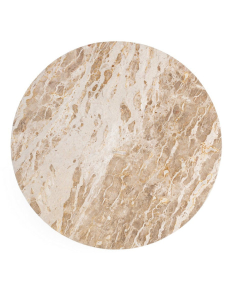 Table à manger ronde 120 cm marbre beige pied torsadé bois Torsia