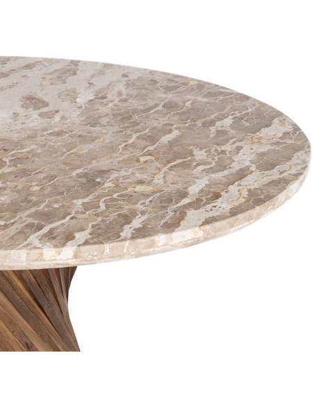 Table à manger ronde 120 cm marbre beige pied torsadé bois Torsia