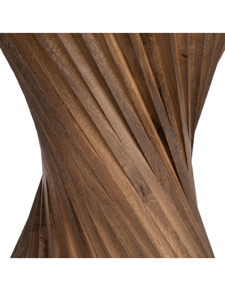 Table à manger ronde 120 cm marbre beige pied torsadé bois Torsia