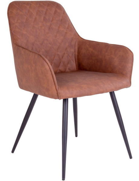 Fauteuil de table matelassé Polyuréthane Marron Vieilli Métal Noir Harbo (Lot de 2) House Nordic - 1